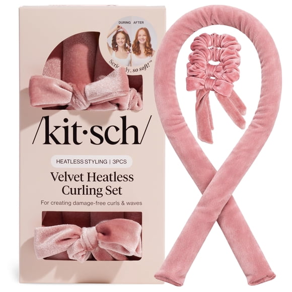 Set para rizar el cabello Kitsch de terciopelo sin calor, 86 cm, varilla y
