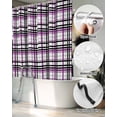 thumbnail image 5 of Split Shower Curtain for Transfer Bench, Purple Black Plaid Fabric Shower Curtains for Bathroom, Farmhouse Purple Black Checkered Tub Sliding Transfer Bench Waterproof Bath Curtains 72"x78", 5 of 9