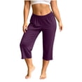 thumbnail image 2 of Mutghys Modal Cotton Pajama Pants for Women Scalloped Hem Solid Elastic Waist Capri Pants Home Relaxing Soft Comfy Casual Pajama Bottoms, 2 of 6