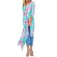 thumbnail image 2 of Qiylii Women's Beach Cover Up Smock, Flower/Sailboat Printing Long Sleeve Ultra-Thin Swimwear Long Cardigan, 2 of 7