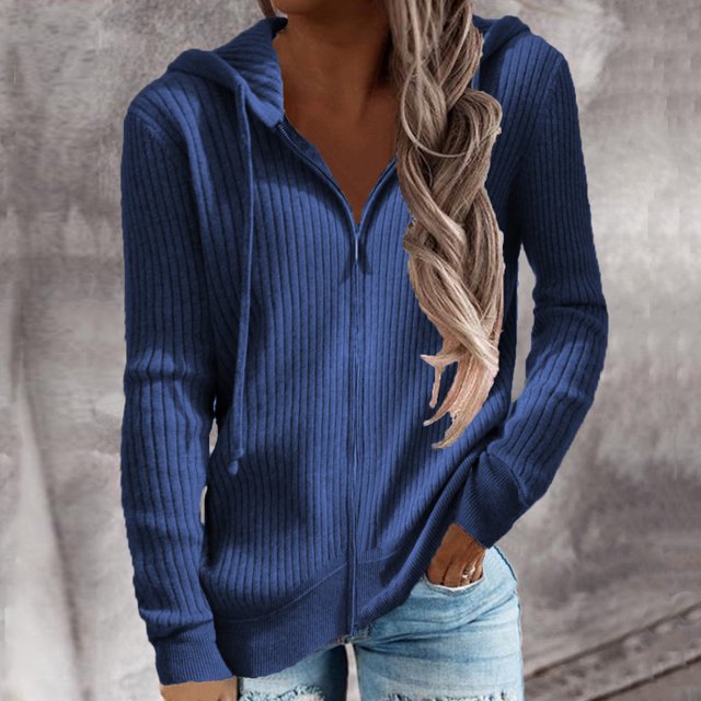 Sudaderas con cremallera ANGGREK abrigo con Capucha Manga Larga Mujer Suelta Casual color Puro