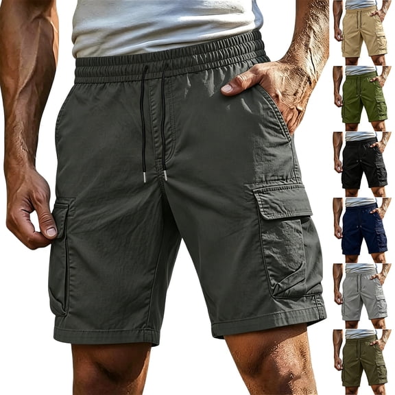 Jsaierl Cargo Shorts for Men Big and Tall Multi Pockets Shorts Outdoor Combat Shorts Loose Workwear Cargo Shorts with Drawstring