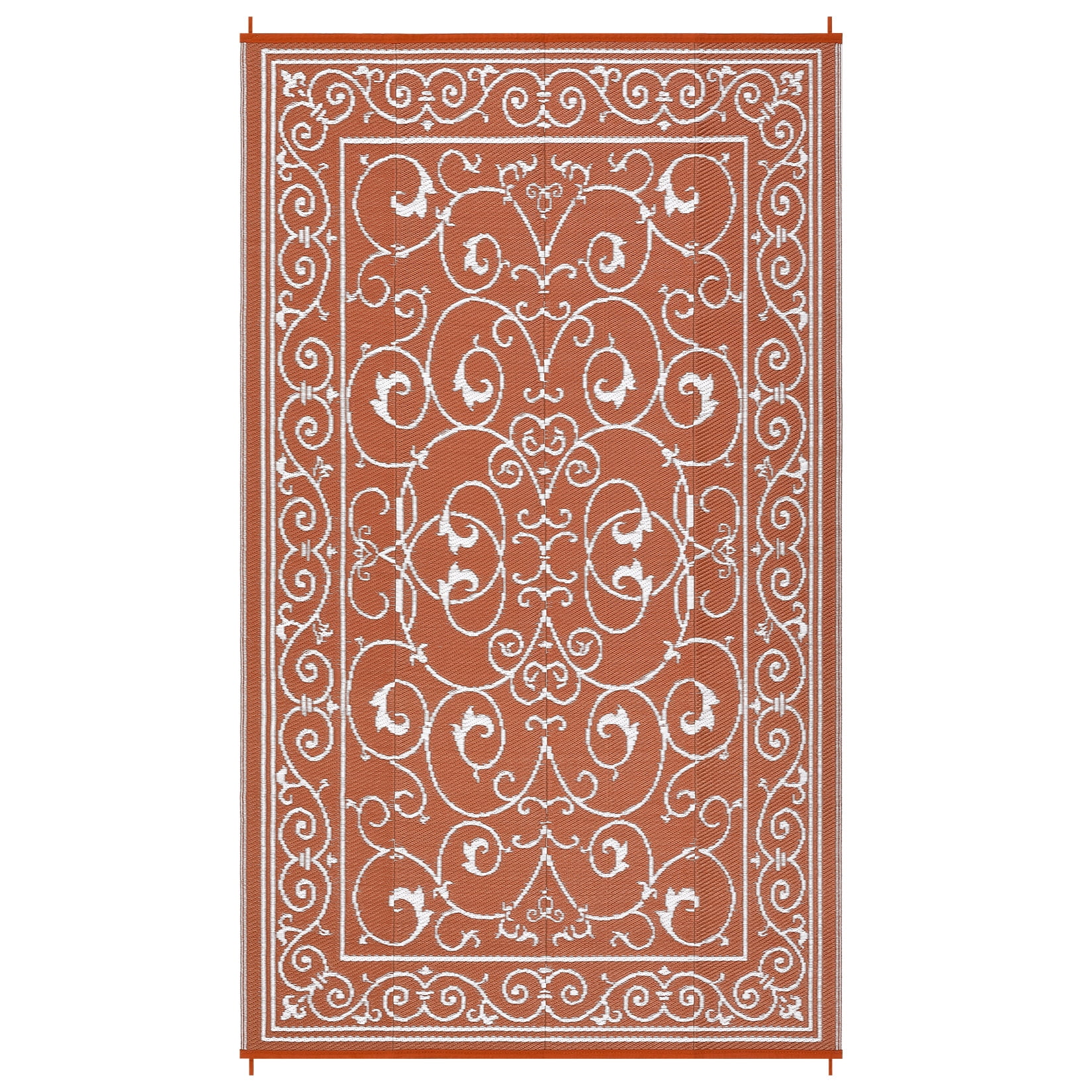 Nanan 9x18 Outdoor Rug, Waterproof UV Protected Fade Resistant Reversible Plastic Straw Patio Mat for RV, Camping, Deck, Yard, Garden, Balcony, Poolside, Brick Red