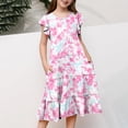 thumbnail image 3 of Lvshlubb Girl Sundress Summer Fly Sleeve Causal Dresses Floral Printed Vacation Beach Dress with Pockets Size 4-15, 3 of 6