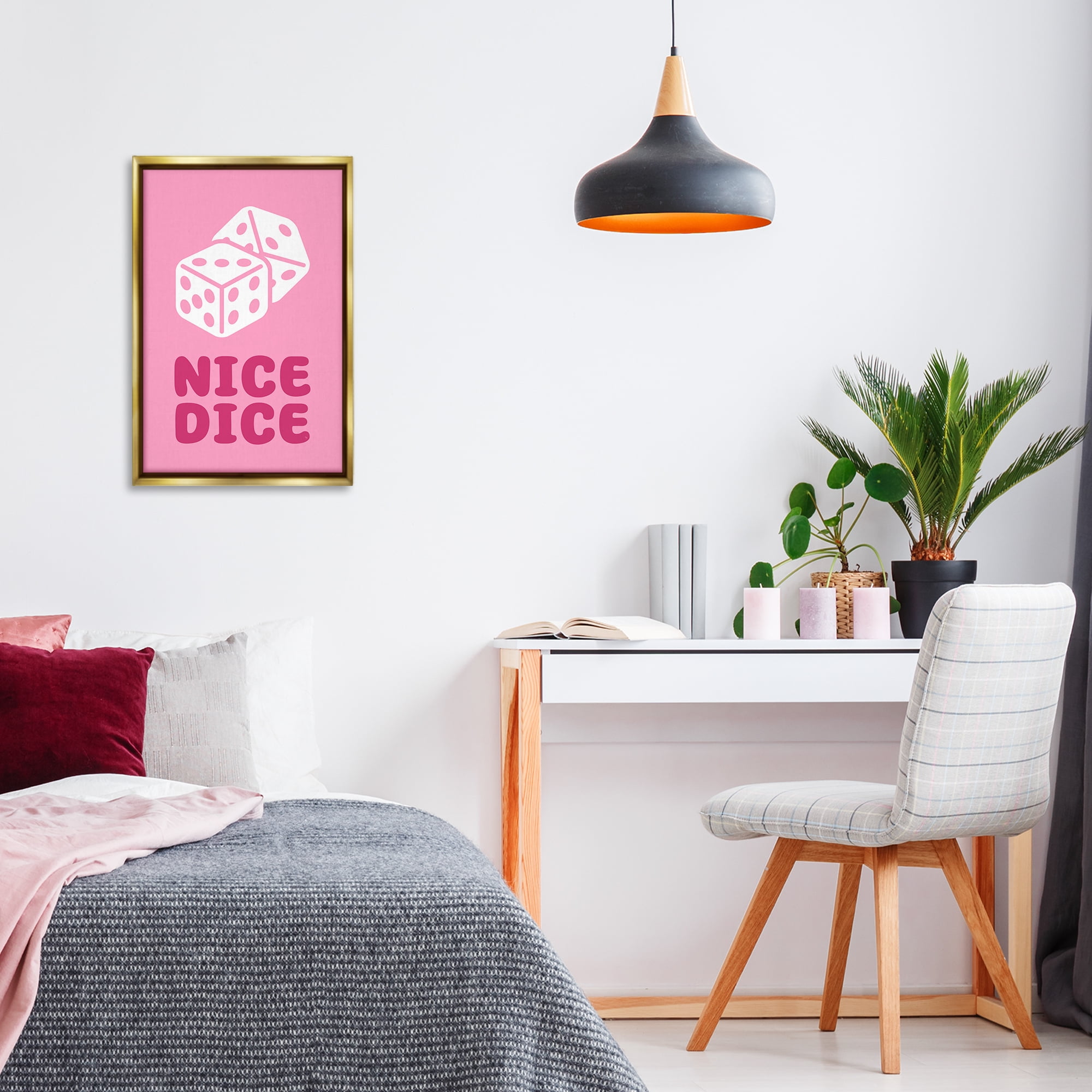 Stupell Industries Nice Dice Phrase Entertainment Painting Gold Floater Framed Canvas Art Print Wall Art, 17 x 25