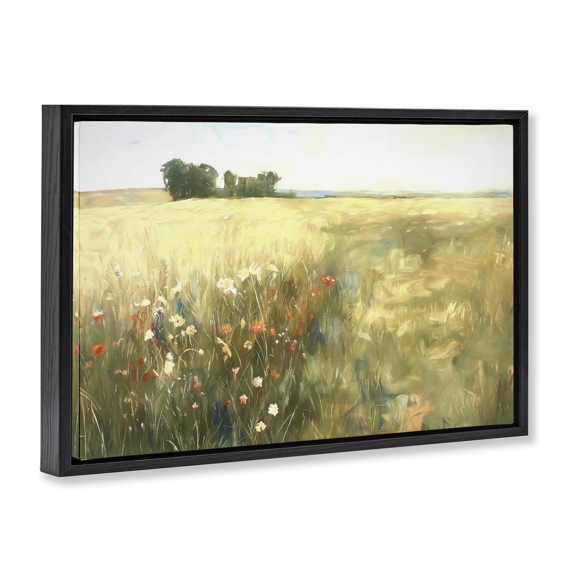 Stupell Industries Floral Prairie Meadow Landscape & Nature Painting Black Floater Framed Canvas Art Print Wall Art, 25 x 17