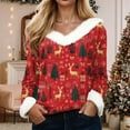 thumbnail image 2 of zaveiop Women's Christmas Graphic Print Sweatshirt - Faux Fur Trim V-Neck Long Sleeve Holiday Pullover Sweater (Brick Red, M), 2 of 8