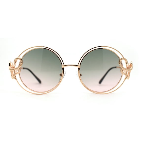 Womens Serpent Snake Jewel Arm Round Circle Metal Rim Sunglasses Gold Grey Pink