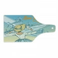 thumbnail image 1 of Going Away Party Cutting Board, Vintage Retro Lady Escorts Aircraft Pop Art Style Travel Comic, Decorative Tempered Glass Cutting and Serving Board, Wine Bottle Shape, Pale Blue Yellow, by Ambesonne, 1 of 1
