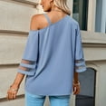 thumbnail image 4 of Blusa de un hombro para mujer, manga 3/4 con Panel de malla, Color puro, blusa informal con correa de Metal para primavera y verano, azul, gris, M, 4 of 8