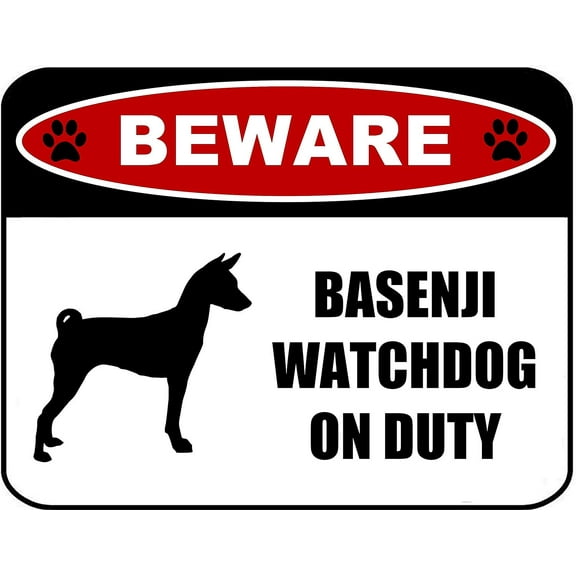 PCSCP Beware Basenji Watchdog On Duty (Silhouette) 11.5 inch x 9 inch Laminated Dog Sign