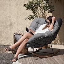Nygira Outdoor Rocking Chair, Oversized Egg Chair with Thick Cushion for Indoor, Porch, Patio Balcony, Backyard, Garden, Grey