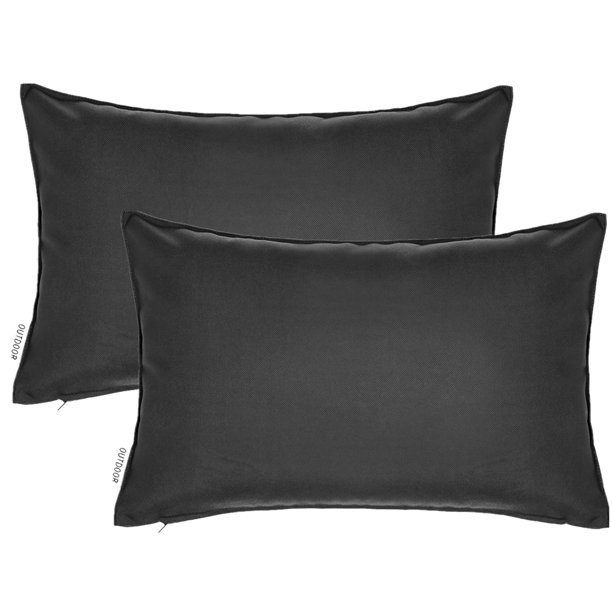 Pack of 2 Outdoor Decorative Throw Pillows 12 x 18 inch Solid Black