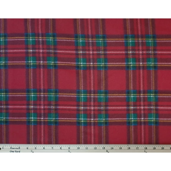 Fleece Plaid Stewart Red Royal Blue Green Yellow Black White Fleece Fabric Print by the Yard (A341.16)