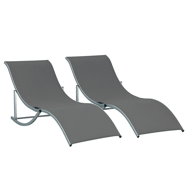 Outsunny Chaises Longues d'Extérieur Pliables en Forme de S - Ensemble de 2, Gris Foncé