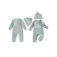 thumbnail image 2 of BemeyourBBs Newborn Baby Boy Little Brother Outfit Rib Knit Romper Letter Embroidered Long Sleeve Infant Spring Fall Winter Clothes Bodysuits Jumpsuits with Hat, 2 of 9