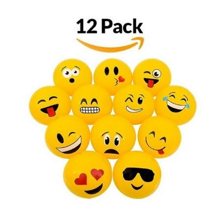 Joyabit Emoji Party Pack Inflatable Beach Balls – Pack Of 12 Beach Pool Party Toys - 12" For Swimming Pools, Pool Party, Toys, Beach, Ocean, Kids, & Adults