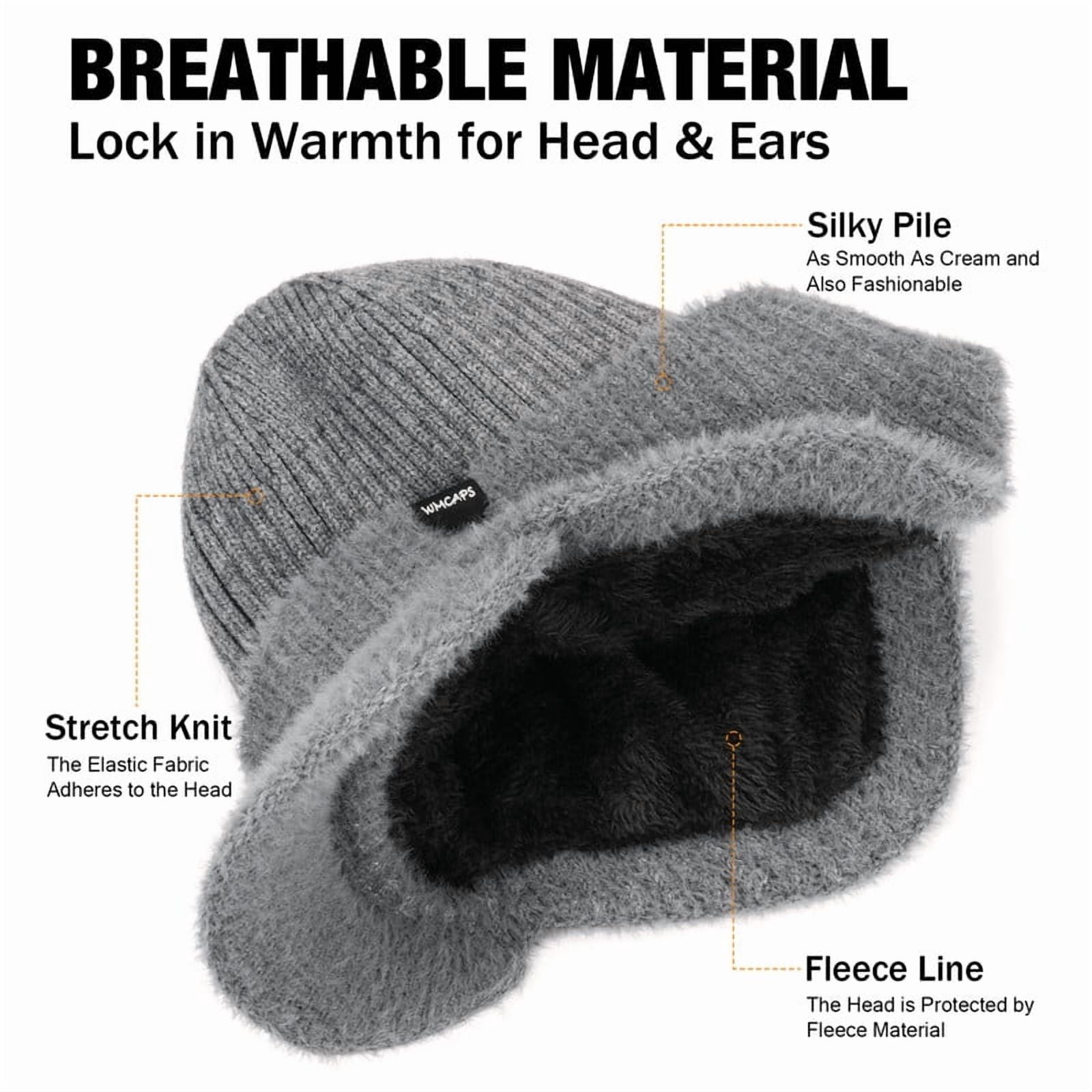Men & Women Army Green Beanie with Brim and Ear Flaps Fleece-Lined Hat WMCAPS Winter Beanie with Brim and Ear Flaps, Outdoor Warm  main image 3