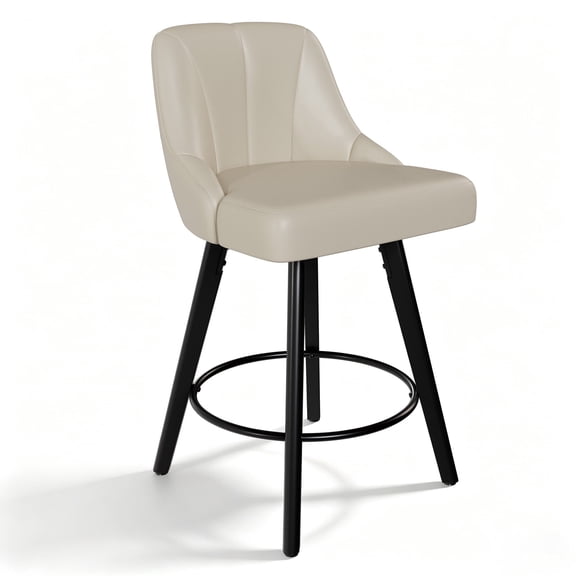 Betisef Swivel Bar Stools, Counter Height Bar Stools with Back, PU Leather Upholstered Kitchen Island Stools, 360° Swivel, Rubberwood Legs, Thick Cushion Seat, for Dining Room Beige