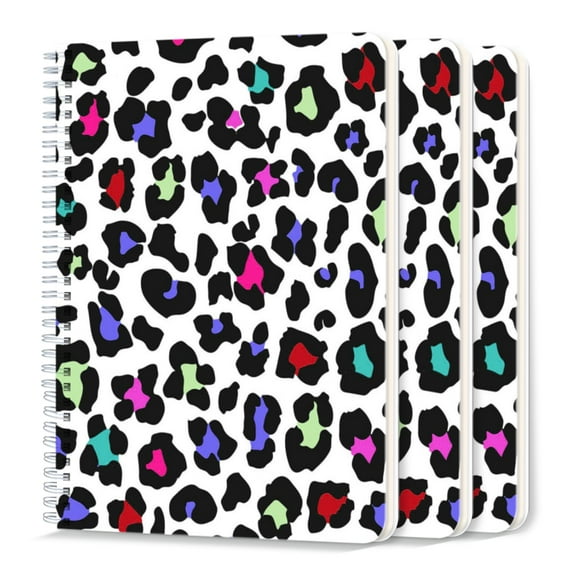 Spiral Journal Notebook,50 Sheets A5 College Ruled Notebook/Journal 3 Pcs for School Office Home - Colorful Leopard Print on White Background