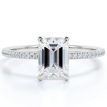JeenMata 3.25 Carat Emerald cut Solitaire Engagement Ring in 18K White Gold Over Silver