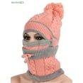 thumbnail image 6 of BadPiggies 3 in 1 Winter Knitted Beanie Hat Scarf Mask Set, Fleece Lined Face Neck Warmer Set for Women Girls Ski Caps with Pompom (Pink), 6 of 7