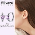 thumbnail image 2 of Pendientes de aro de plata de ley con piedras natales Silvora para mujer. Diamantes creados. Delicada joya de regalo para cumpleaños o Navidad, 2 of 8