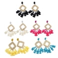 thumbnail image 5 of 1 par de pendientes estilo bohemio exagerado con flecos y trenzas de ratán retro con flecos y borlas, joyería para mujer (blanco), 5 of 5