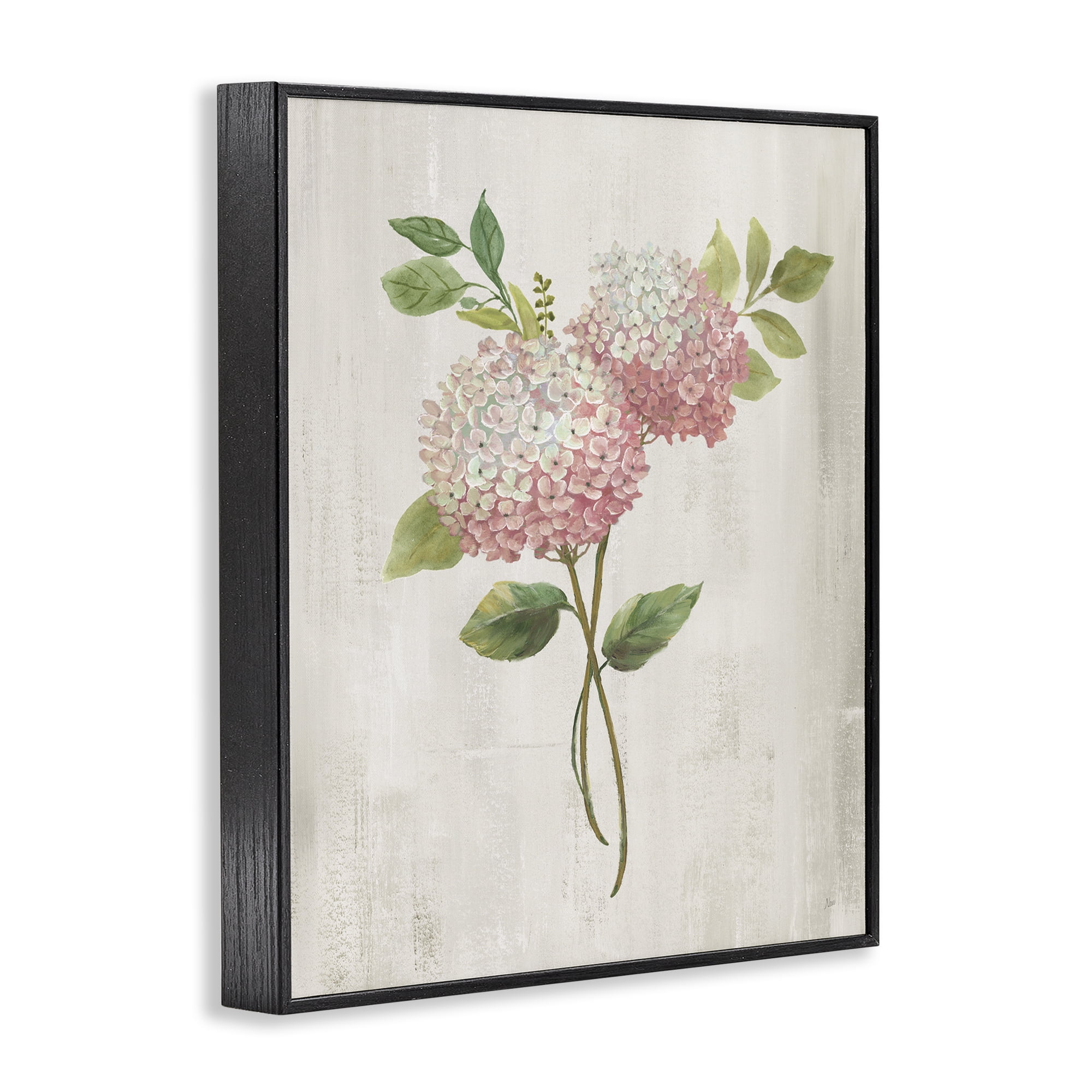 Stupell Industries Pink Hydrangea Paired Stems Black Framed Giclee Art, design by Nan