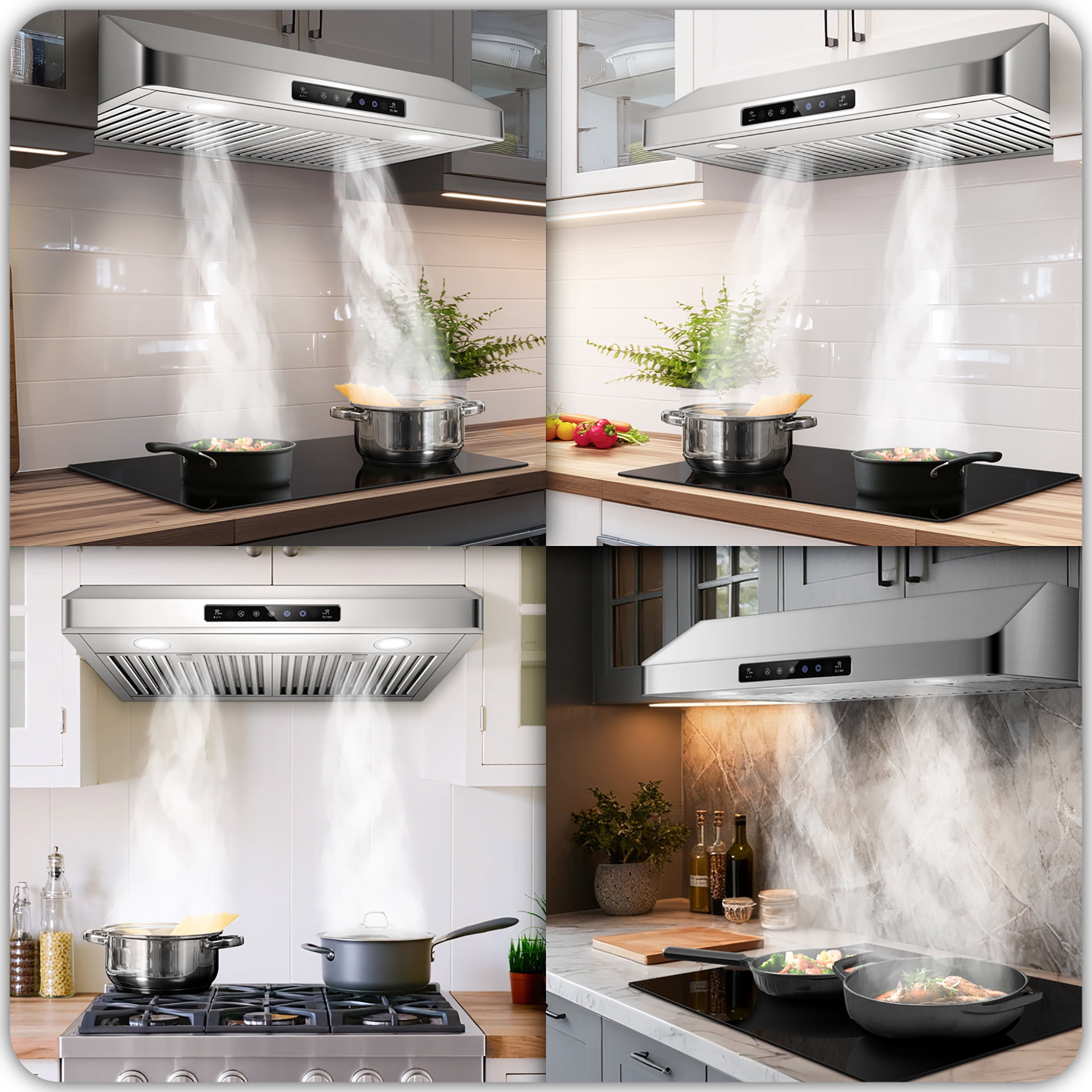 AAOBOSI 30 inch Under Cabinet Range Hood, 3-Speed Stainless Steel Kitchen Vent Hood with Gesture & Touch Control, LED Lights Exhaust Fan, Upgraded