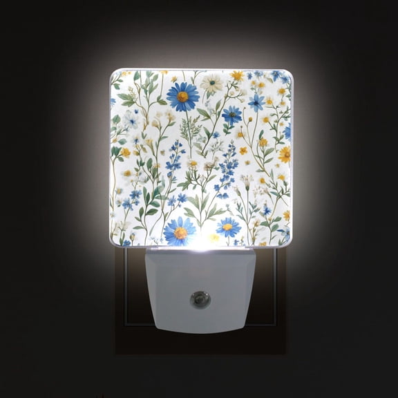 Yayeee LED Plug in Night Light for The Home with Auto Dusk to Dawn Light Sensors, 2 Pack, Blue Floral