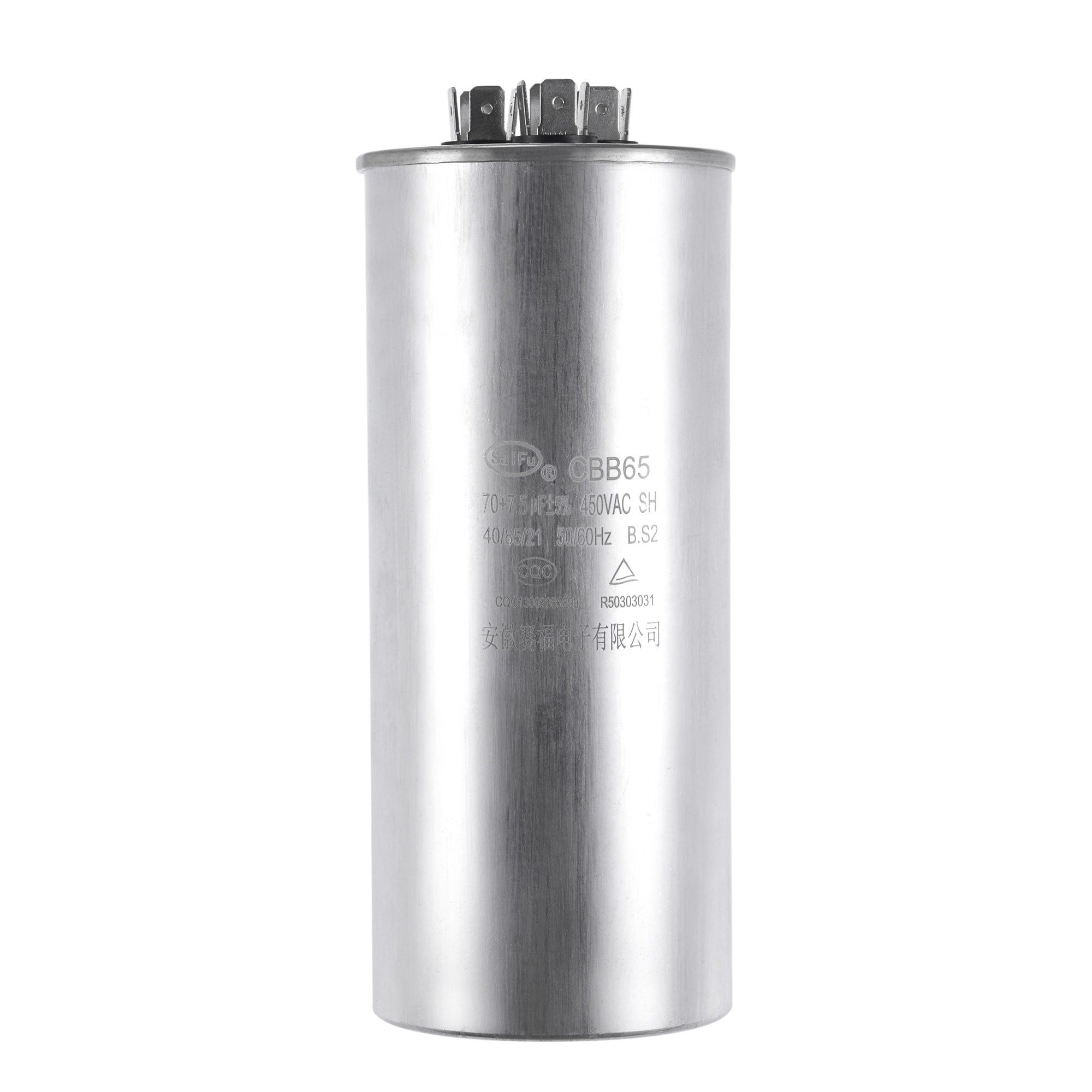Uxcell 70/7.5uF 450V AC Aluminum Case with Terminal Round CBB65 Dual Run  Capacitor - Walmart.com