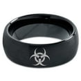 thumbnail image 2 of Tungsten Biohazard Toxic Poison Symbol Band Ring 8mm Men Women Comfort Fit Black Dome Brushed Polished, 2 of 4