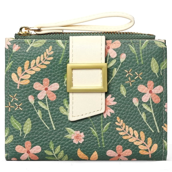LOUEBICA Small Wallets for Women Bifold Vegan Leather Wallet RFID Blocking Floral Pattern Card Holder with Zipper Pocket
