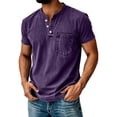 thumbnail image 2 of Lumtrix Distressed Henley Shirts for Men Short Sleeve T Shirts Vintage Relaxed Fit Retro Wash Tops with Pocket Purple M, 2 of 5