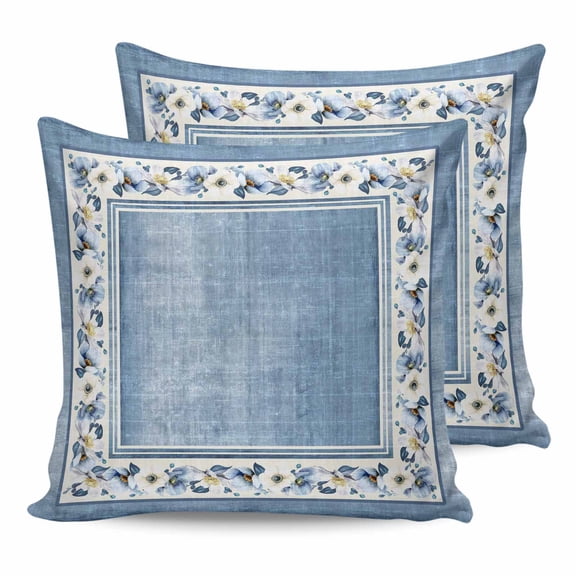 26x26 Pillow Covers Set of 2, Blue Spring Floral Square Throw Pillow Covers for Couch/Sofa/Living Room, Vintage Elegant Summer Botanical Decorative Soft Pillowcases for Couch Throw Pillows