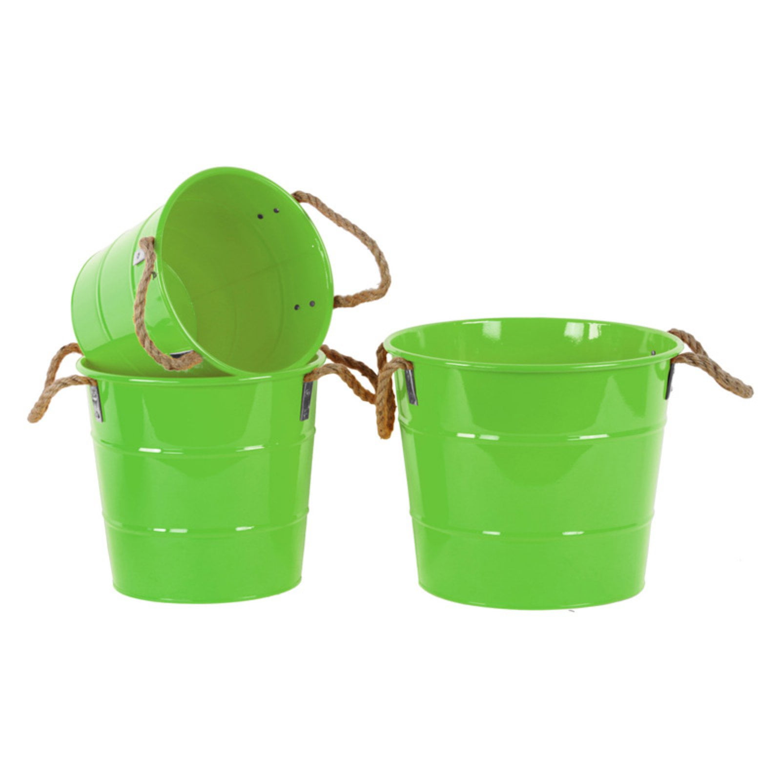 Urban Trends Round Bucket with Two Rope Handles Set of 3