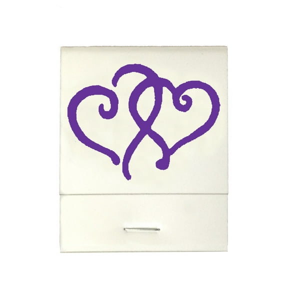 50 White 20 Strike Matches with Printed Hearts in Purple Matchbooks for Wedding, Anniversary, Birthdays etc