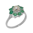 thumbnail image 1 of LBG British Made 14k White Gold Cultured Pearl & Emerald Womens Anniversary Ring - 33 size options - Size 9.25, 1 of 6