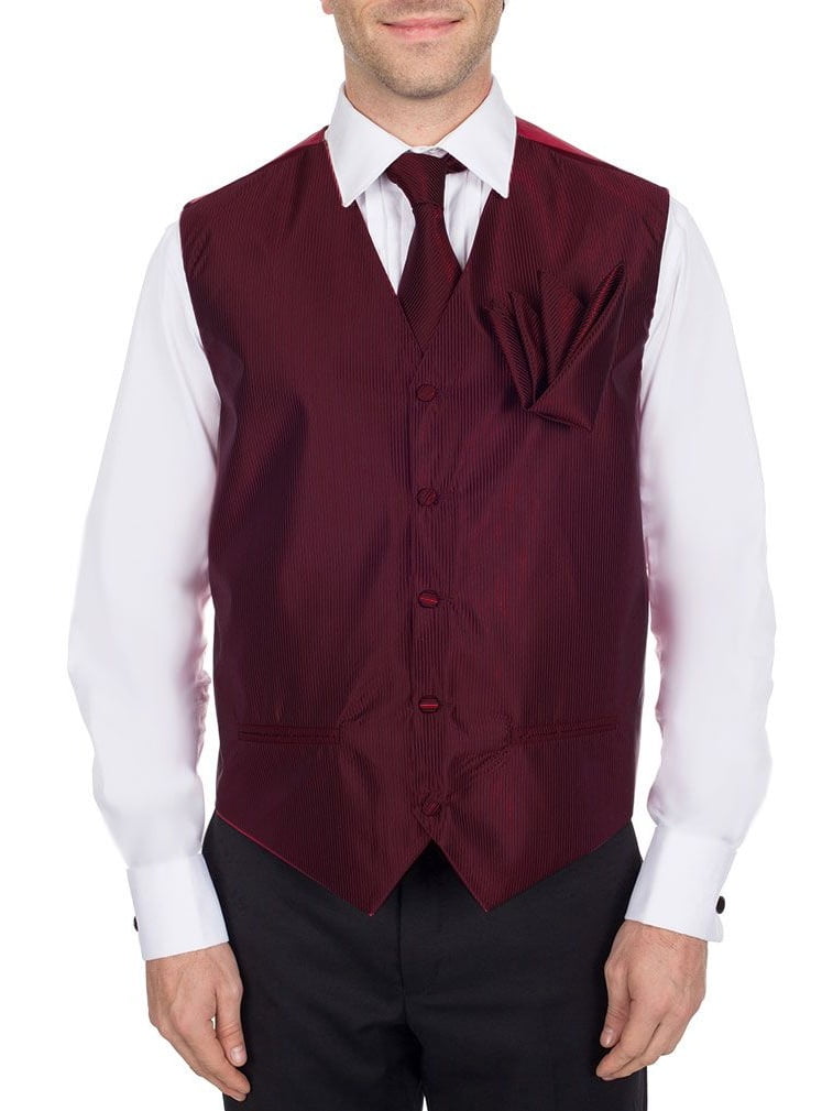 Men's Solid Fomal Vest, Tie, & Hanky Burgundy for Tuxedo and Suit ...