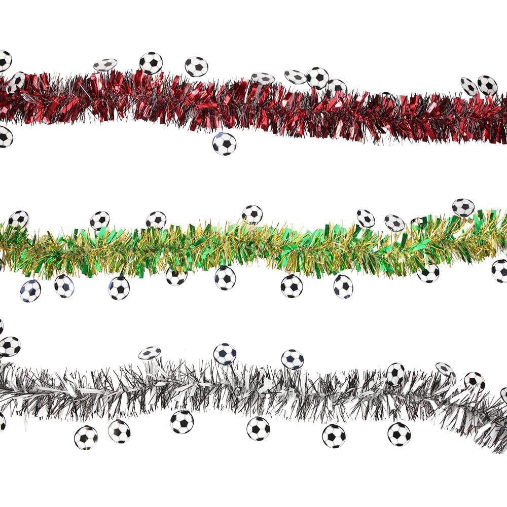 59 Ft Soccer Theme Garland,Green Silver Sparkle Tinsel Garland for Sports Themed Parties, Events, and Outdoor Celebrations Soccer Decorations