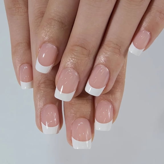 CurvLife Classic French Chic Press-On Nails - 30PCS Short Square Fake Nails, Non-Toxic & Reusable, Salon Quality DIY