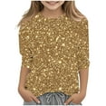 thumbnail image 1 of lcziwo Hauts Scintillants pour Filles Automne Manches 3/4 Col Rond Chandail Mode Blouse Graphique à Paillettes Scintillantes Multicolore Ropa de Verano Para Mujer, 1 of 6