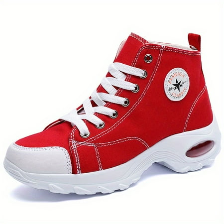 

Women‘s Leisure Air Cushion Sneakers Thick Bottom Mid Top Breathable Canvas Shoes Women‘s Casual Shoes
