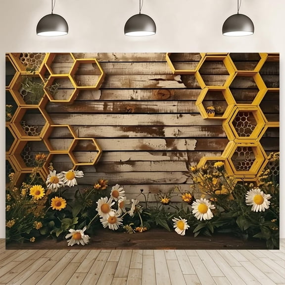 Bee Backdrop Daisy Rustic Wooden Wall Background for Girl First Bee Day Newborn Baby Shower Birthday Party Decorations Cake Smash Banner Photo Booth Props