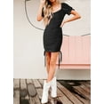 thumbnail image 6 of Xuanfei Women Square Neck Drawstring Frill Puff Short Sleeve MIni Dress, 6 of 7