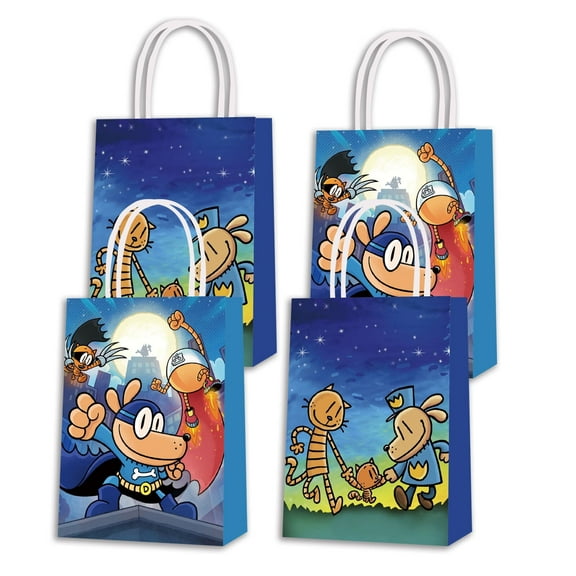 16 Pcs For Dog Man Cartoon Theme Party Decorations Bags – 2 Styles Candy Gift Parties Supplies Bags with Handles for Party Favor Birthday and Celebrations