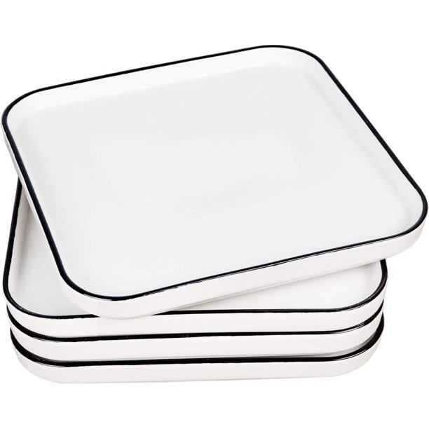 10'' Ceramic Square Dinner Plates Black Edge Porcelain Dish for Salad