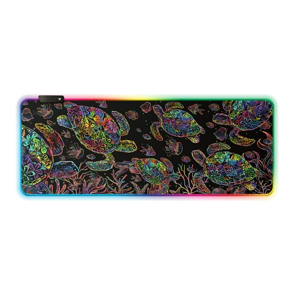 WIRESTER 31.5 x 11.8 inches RGB Gaming Mouse Pad Large Glowing Led Soft Mouse Pad and Desk Pad with 14 Lighting Modes - Turtle