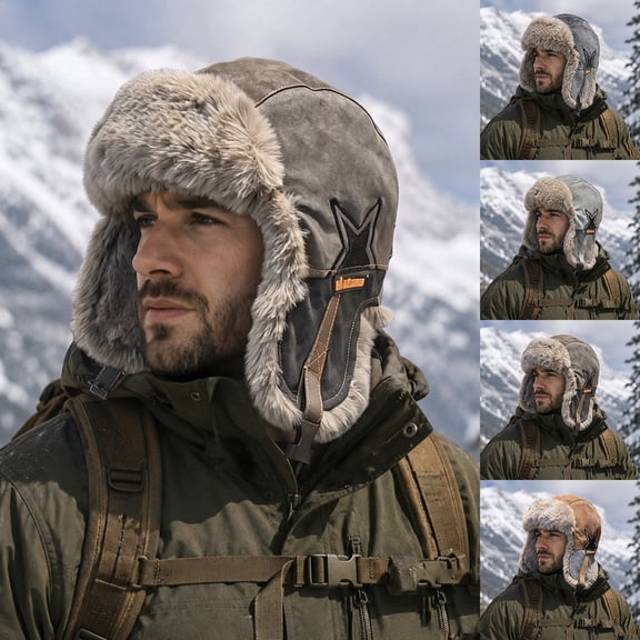 YUANxueke Trapper Hat for Men Winter Warm Suede Fuzzy Russian Ushanka Trooper Aviator Hats with Ear Flaps